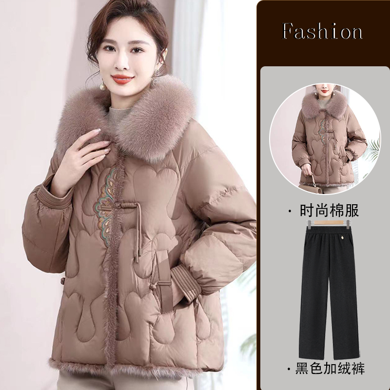 中老年妈妈冬季外套加绒加厚款棉袄女装40到50岁棉衣洋气羽绒棉服