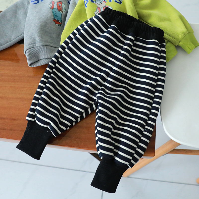 童装宝宝裤子男童加绒条纹裤儿童加厚羊羔绒小童秋冬保暖裤1875