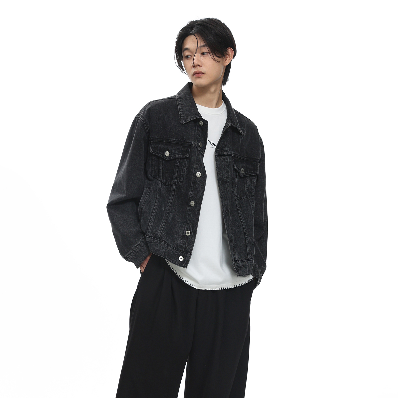 ARCH 灰色水洗破坏牛仔夹克外套 宽松复古百搭