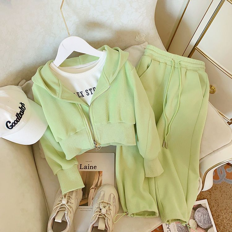女童套装春装2023新款儿童洋气连帽卫衣小个子卫裤休闲运动春秋款