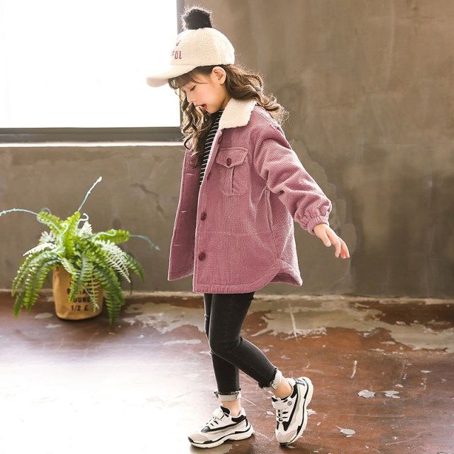 女童外套春秋装2023新款儿童灯芯绒外套中大童时尚羊羔绒上衣洋气