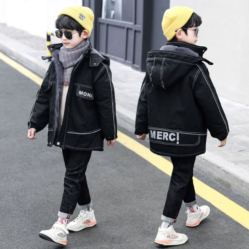 童装男童秋冬款外套男孩2023新款儿童洋气加绒加厚棉服中大童棉衣