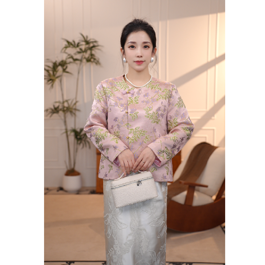 【桃李】新中式轻奢中国风粉色长袖上衣宽松外套新中式外套