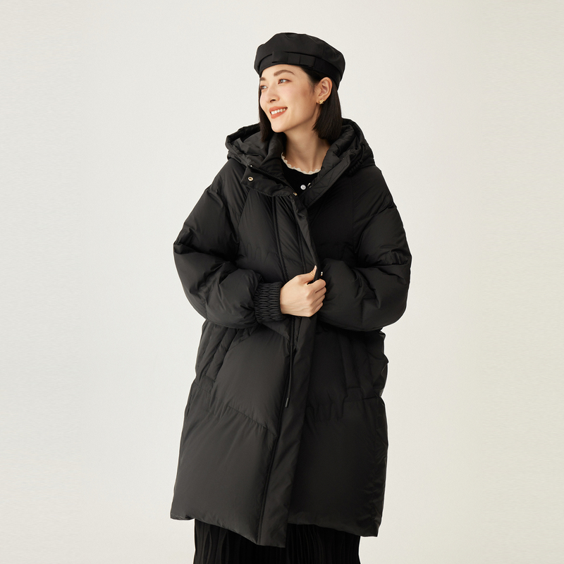 古木夕羊  纯色90白鸭绒羽绒服女2023冬季新款简约中长款保暖外套