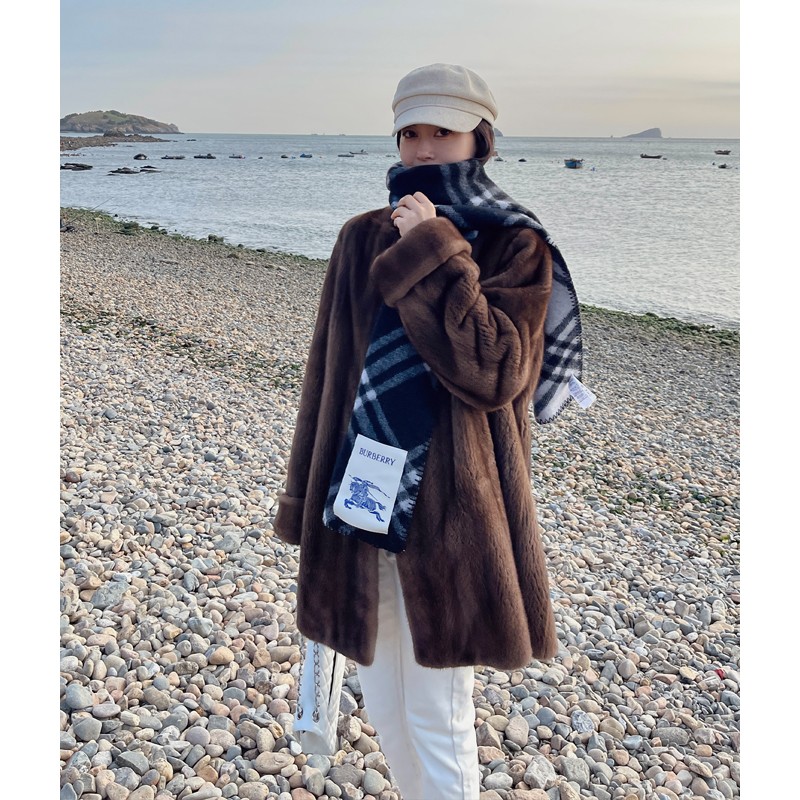 杨小妖挽袖貂 圆领哥本哈根紫标水貂皮大衣皮草外套女士中长新款