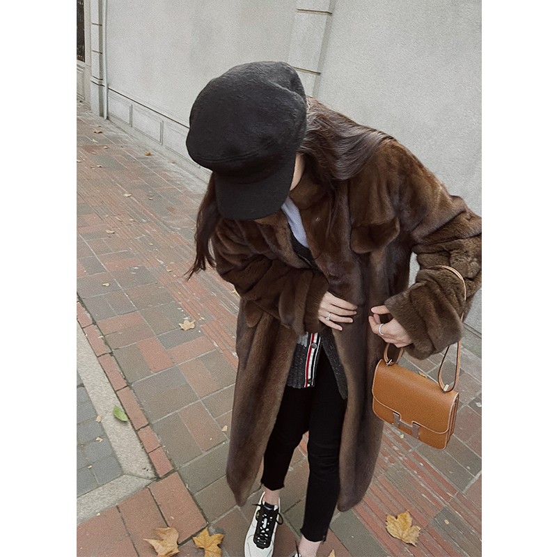 杨小妖高端大气韩版休闲vtg复古貂皮大衣女长款水貂皮草外套整貂