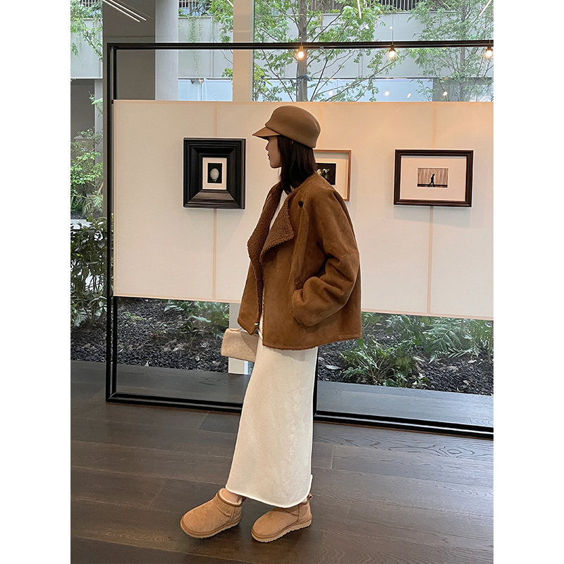 杨小妖【森岛皮毛一体】复古*侧门襟!双面穿绒面美利奴