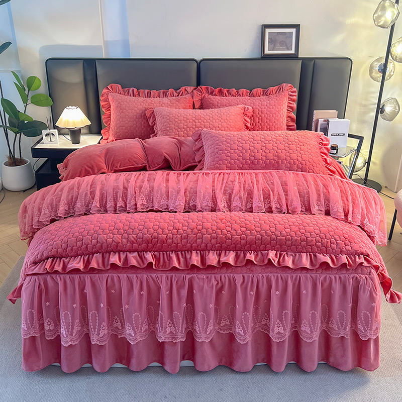 2025新款A类柔暖婴儿绒夹棉加厚床裙床上四件套