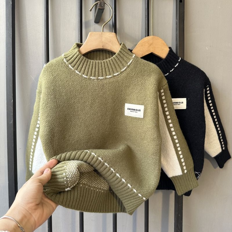 男童套头毛衣儿童秋冬季毛线衣色长袖针织衫潮百搭打底衫童装韩