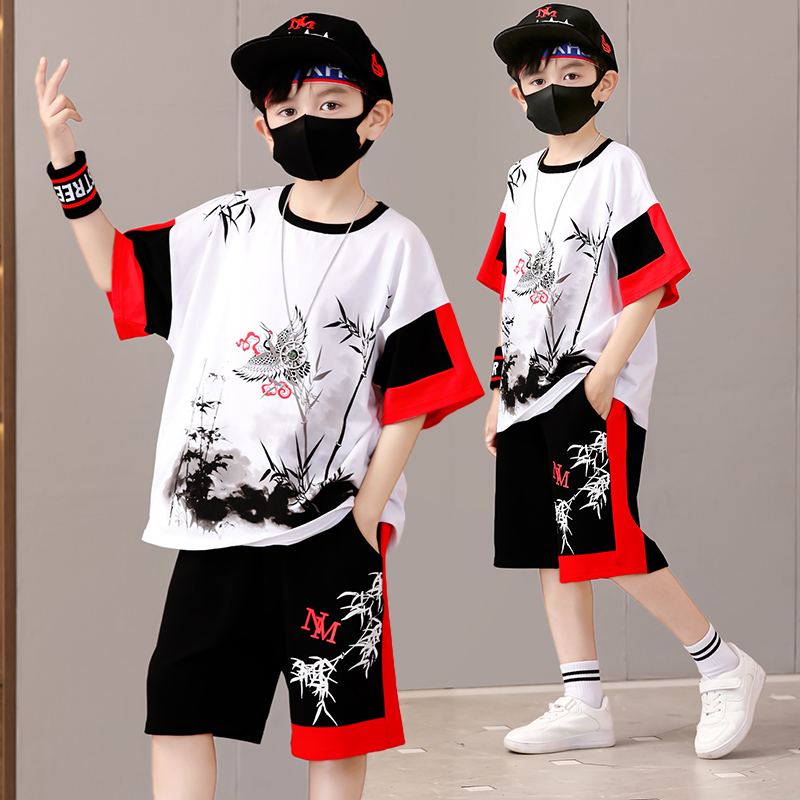 男童中国风夏季帅气套装2025新款中大童演出服学生休闲运动装国潮