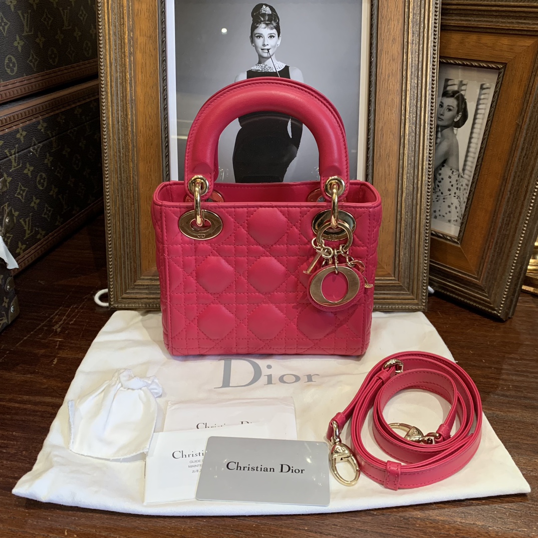 95新 DIOR/迪奥 迪奥 戴妃三格单肩包 粉红色/sp21772