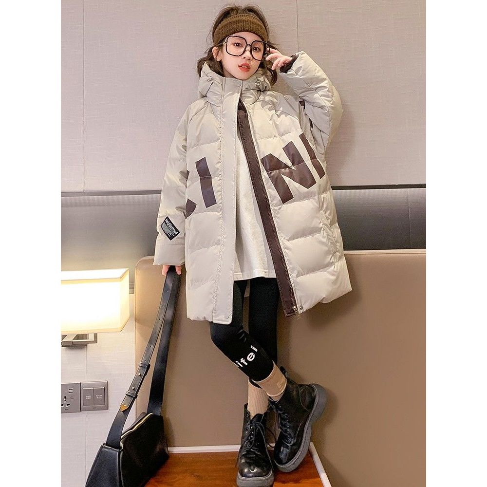 女童羽绒服冬季新款洋气白鸭绒儿童中长款女大童冬装加厚外套
