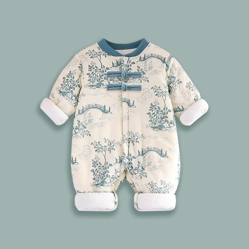 秋冬季新款婴儿冬款加厚连体衣三层夹棉宝宝棉服秋冬款保暖哈衣中