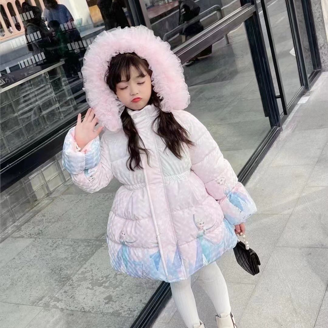 童装潮款Y女童冬季新款加绒厚棉服爱莎公主白雪公主袄免棉内胆