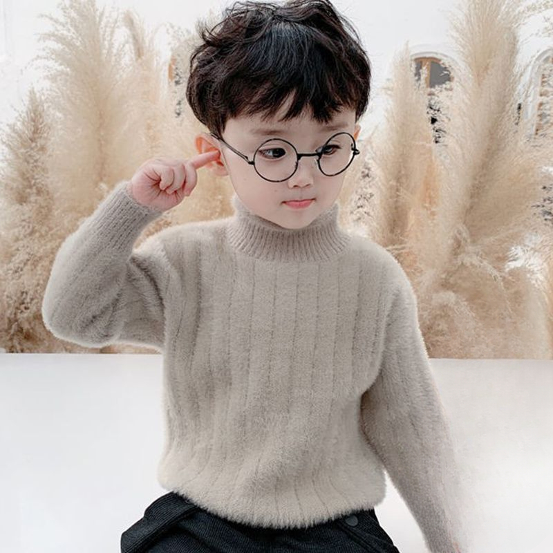 2023男童网红爆款毛衣儿童水貂绒加绒加厚半高领毛衣男童毛衣不起