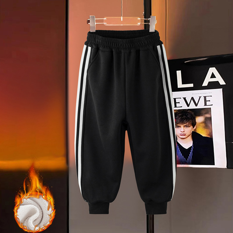 男童条纹卫裤冬新款加绒中大童保暖宽松休闲长裤子加绒