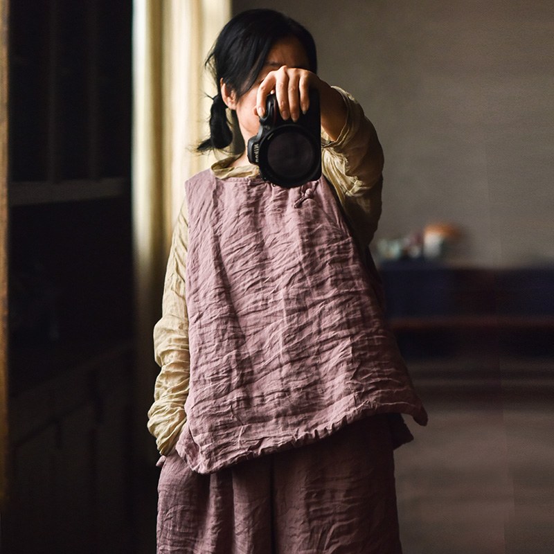 4116 原创自制女式国风复古背心秋冬砂洗亚麻盘扣夹棉马甲