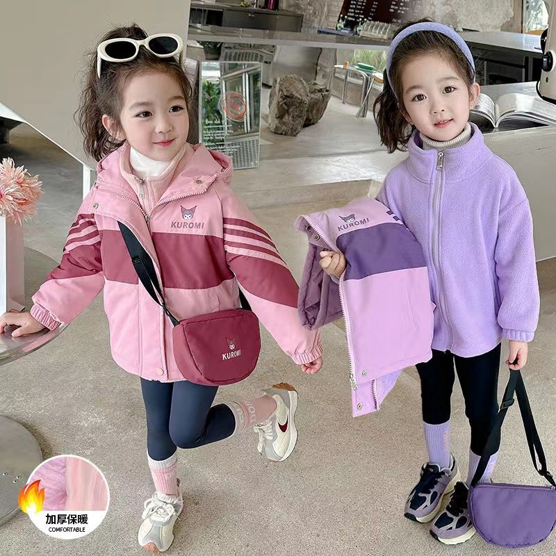 女童冲锋衣加棉2023新款时髦宝宝衣服儿童装三合一可拆卸外套秋装