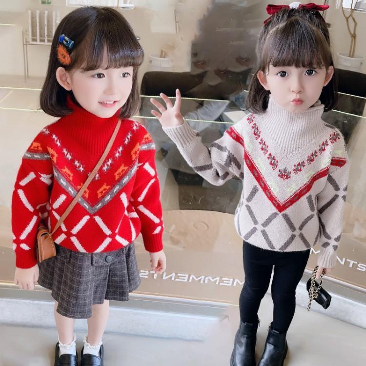 女童毛衣新款冬款厚中大童儿童菱格针织打底衫洋气上衣毛线衣女孩