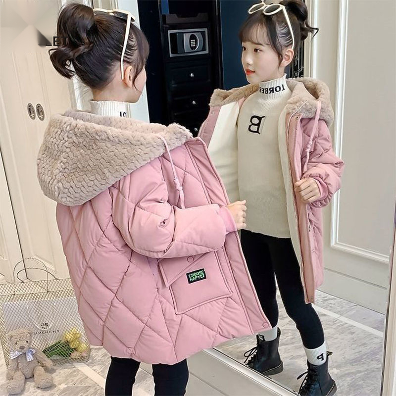 2023年新款女童棉服冬天中长款儿童冬季棉袄加绒加厚外穿羽绒檰衣