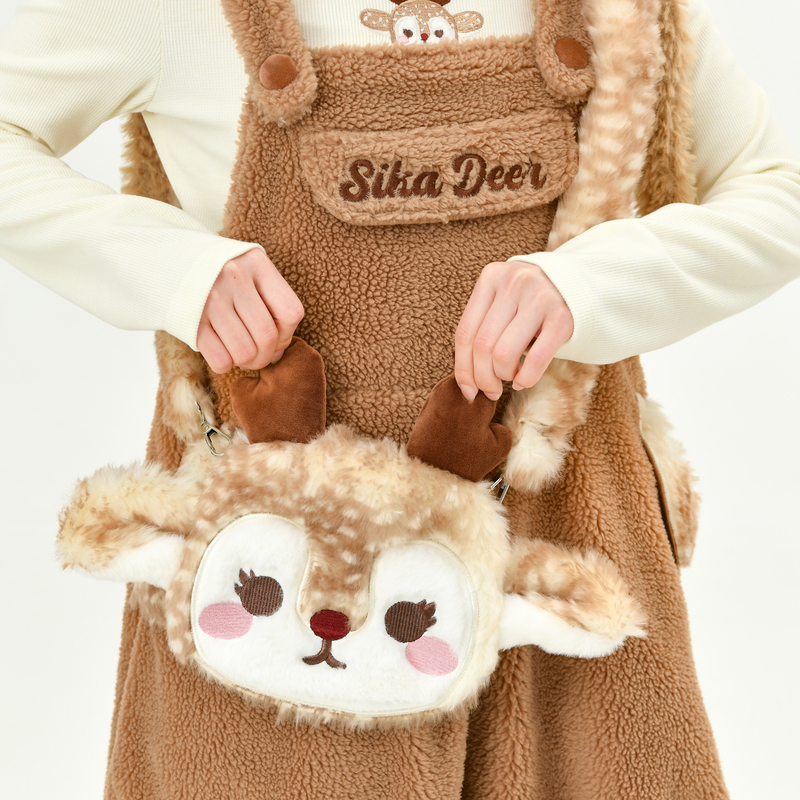 森女部落原创萌趣可爱小鹿造型包包搭配毛绒绒斜挎包秋冬女包
