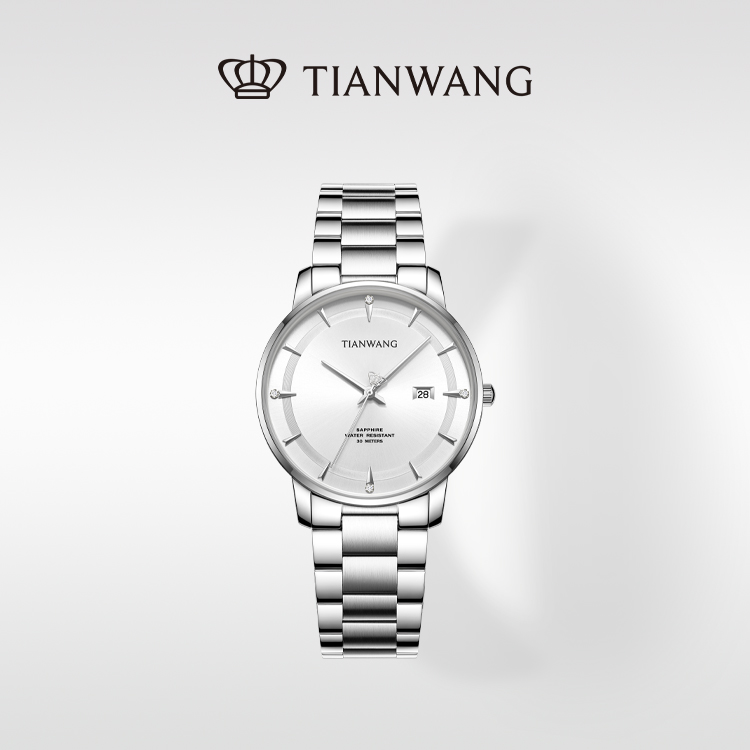 天王表博雅男士商场同款休闲情侣石英白盘钢带GS31127S.D.S.S