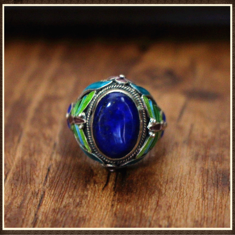 润宝斋 纯手工花丝珐琅 嵌青金石戒指男女款蝴蝶纹仿古宫廷