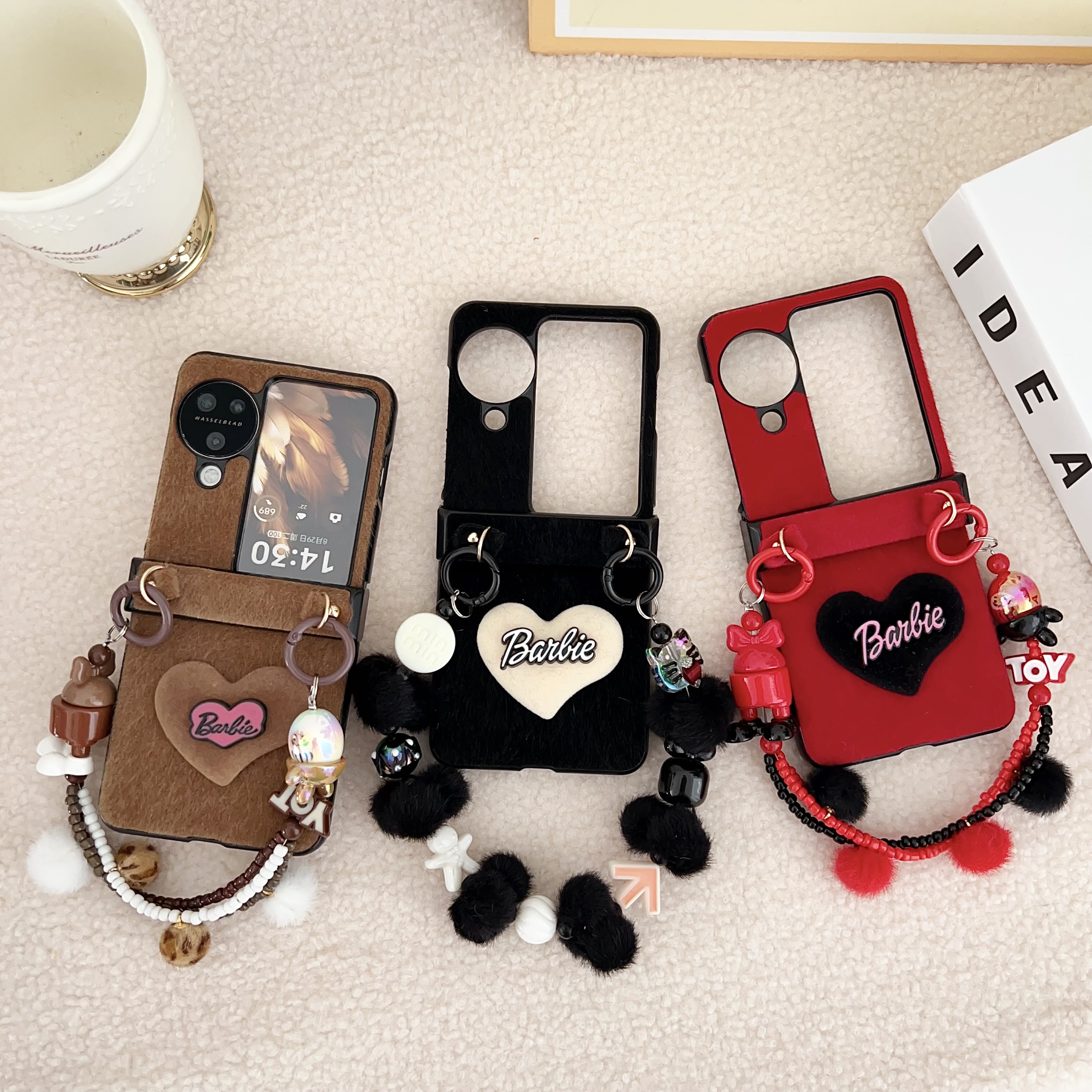 新年芭比红色毛绒适用oppofindn3flip手机壳折叠屏高级N2保护套女