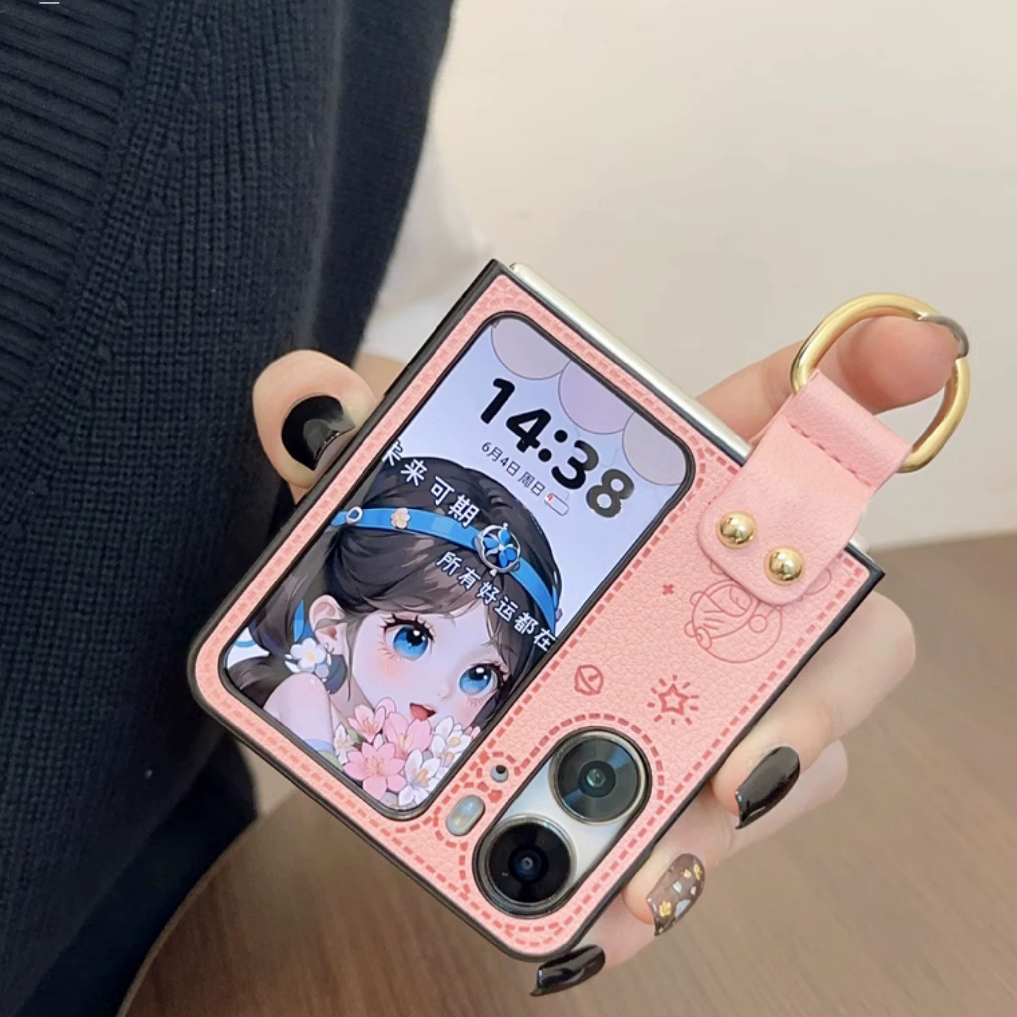 潮牌卡通指环扣适用OPPOFindn2 Flip手机壳高级感皮纹N3flip女款