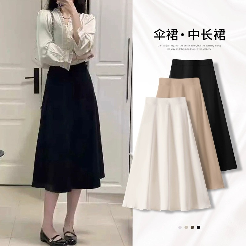 艾格丽芙琳高腰伞裙半身裙女2023秋冬新款高级感中长款大码a字裙