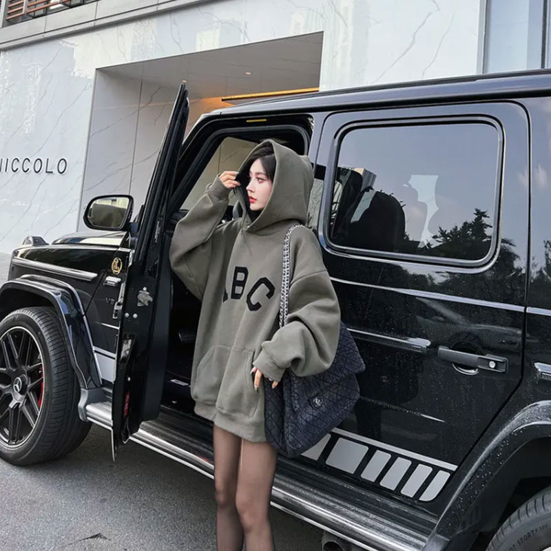 艾格丽芙琳慵懒风加厚连帽卫衣外套女装2023秋冬新款加绒带帽上衣