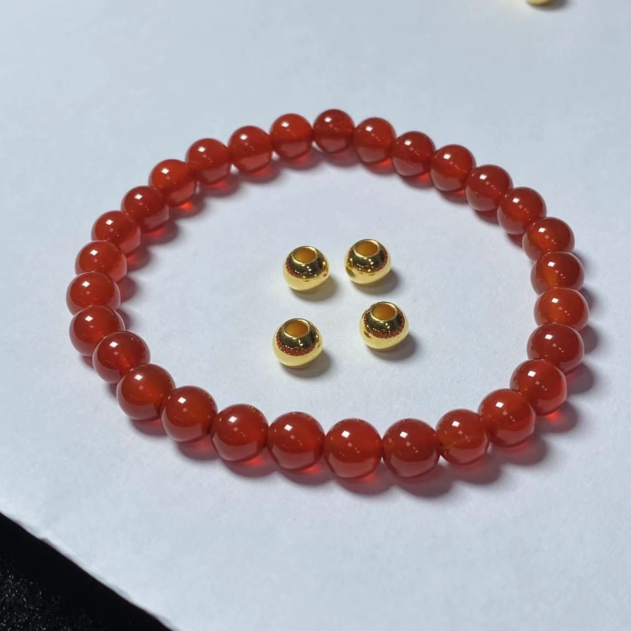 足金卡6光珠4颗玛 瑙手串黄金首饰时尚@@A007-4