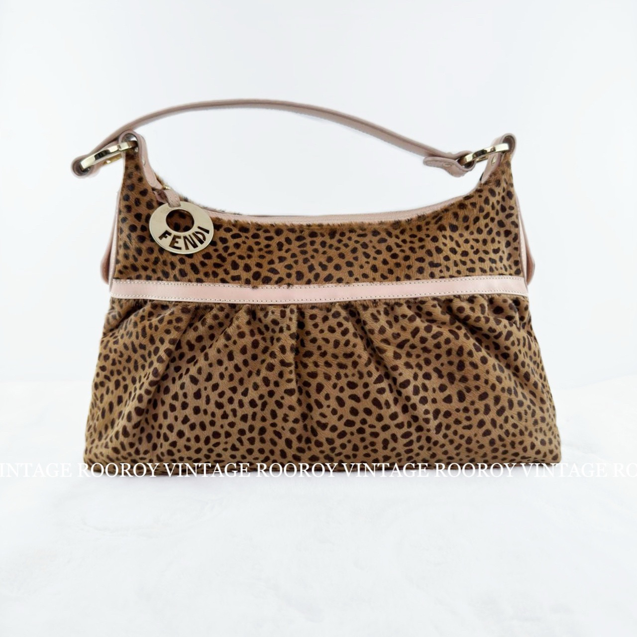95新 FENDI/芬迪 豹纹 金扣 毛皮 元宝包/8148