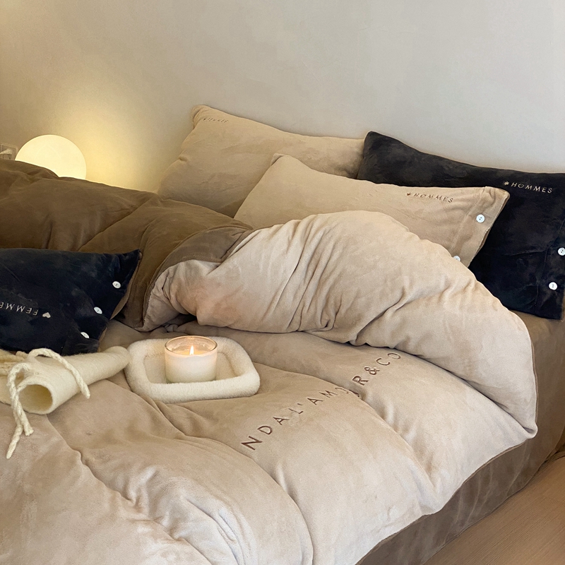 轻奢高级感牛奶绒床上四件套冬季加厚加绒床单毛绒双面绒简约床品