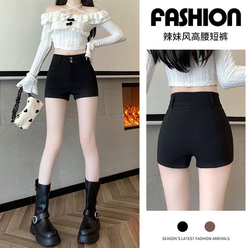 黑色百搭简约弹力紧身短裤女2025秋冬高腰显瘦包臀热裤打底靴裤子
