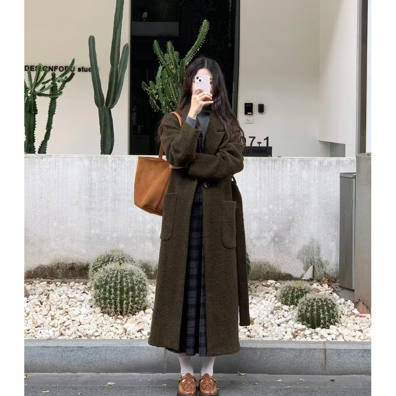 【GH701-800】秋冬双面羊毛大衣女士韩版修身中长款