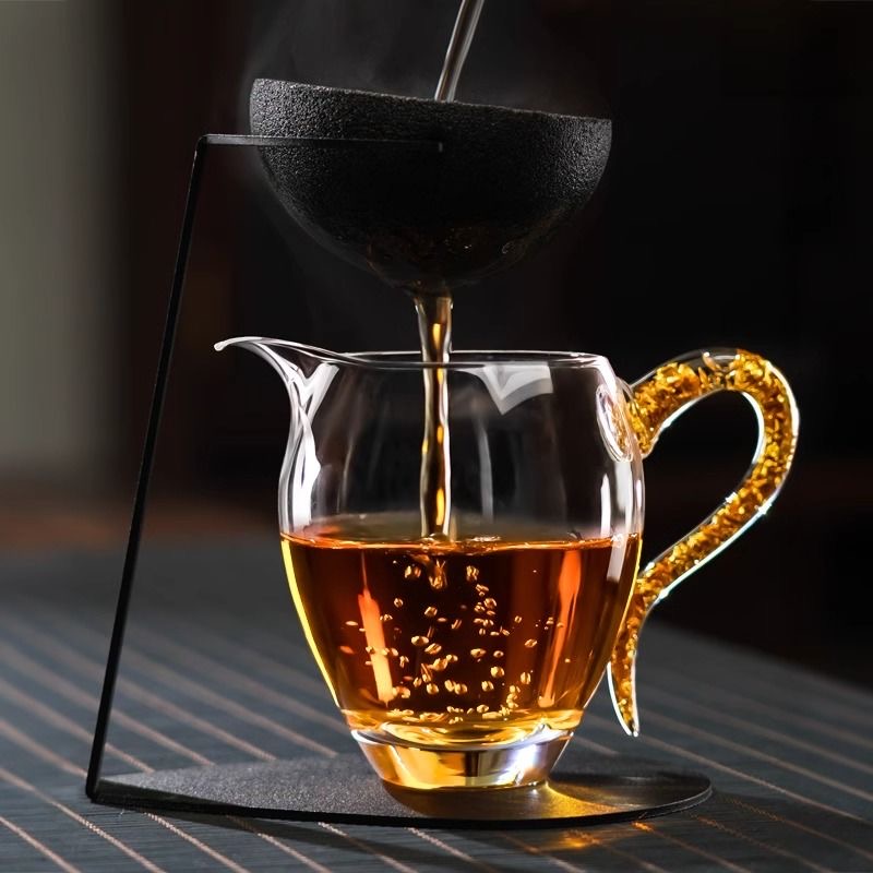 水晶金箔玻璃公道杯透明高硼硅耐热玻璃高档公杯功夫茶具茶杯加厚
