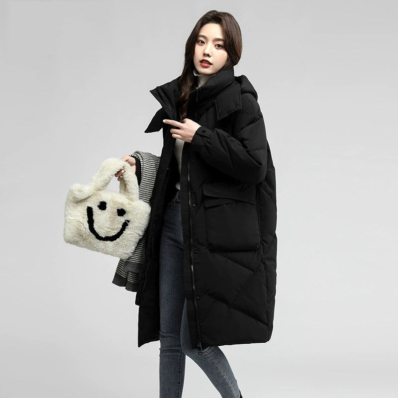 白鸭绒羽绒服女冬季2024年新款中长款韩版过膝拆卸连帽