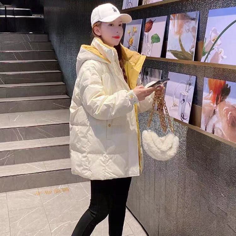 白鸭绒2024新款羽绒服女中长款加厚时尚宽松潮流羊羔毛