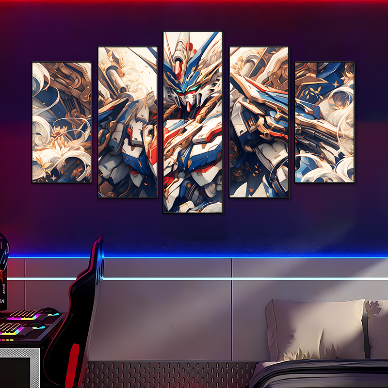 高达机动战士五联挂画精美五联动漫周边电竞房间网咖吧卧室装饰画