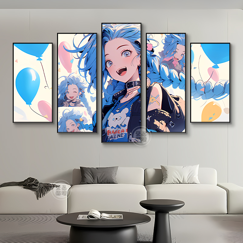 英雄联盟金克斯组合挂画暴走萝莉可爱网咖电竞房间卧室客厅装饰画