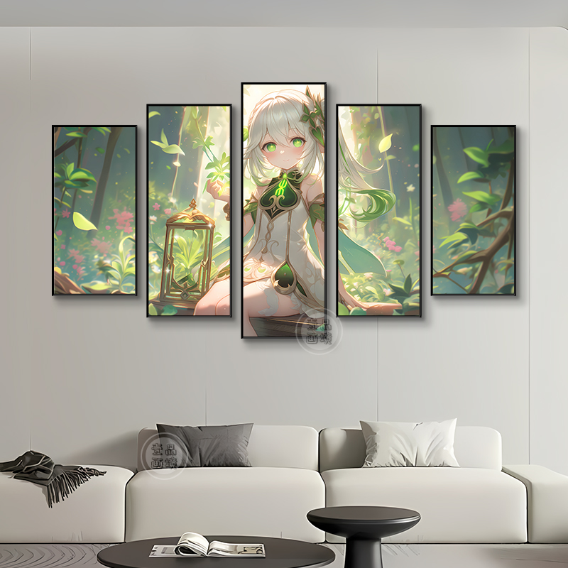 原神大慈树王纳西妲五联动漫挂画萝莉网咖吧电竞房卧室客厅装饰画