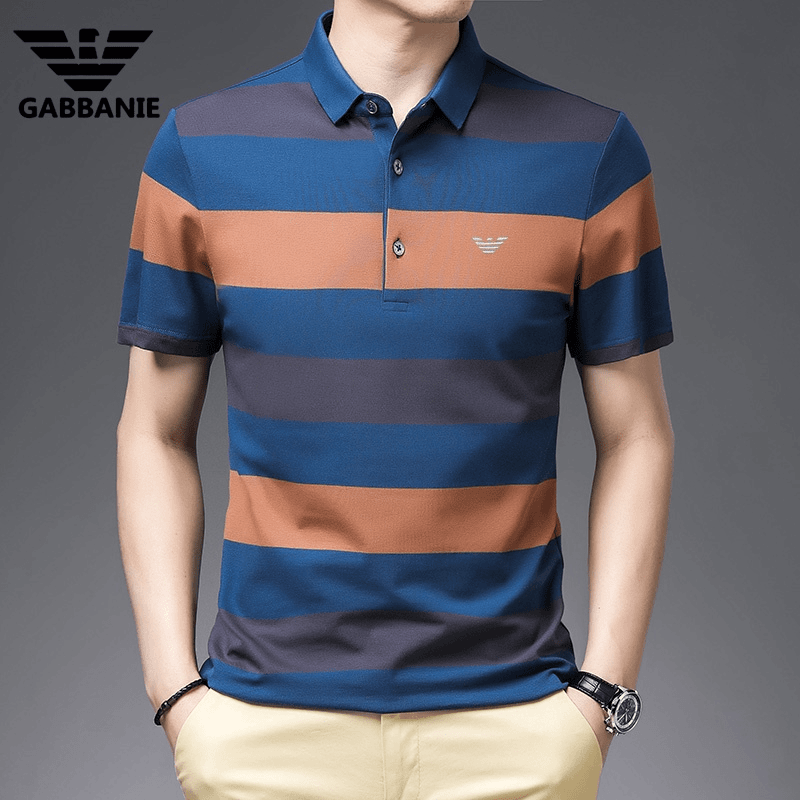 意大利专柜正品纯棉大牌高品质中青年商务休闲条纹万针刺绣POLO衫