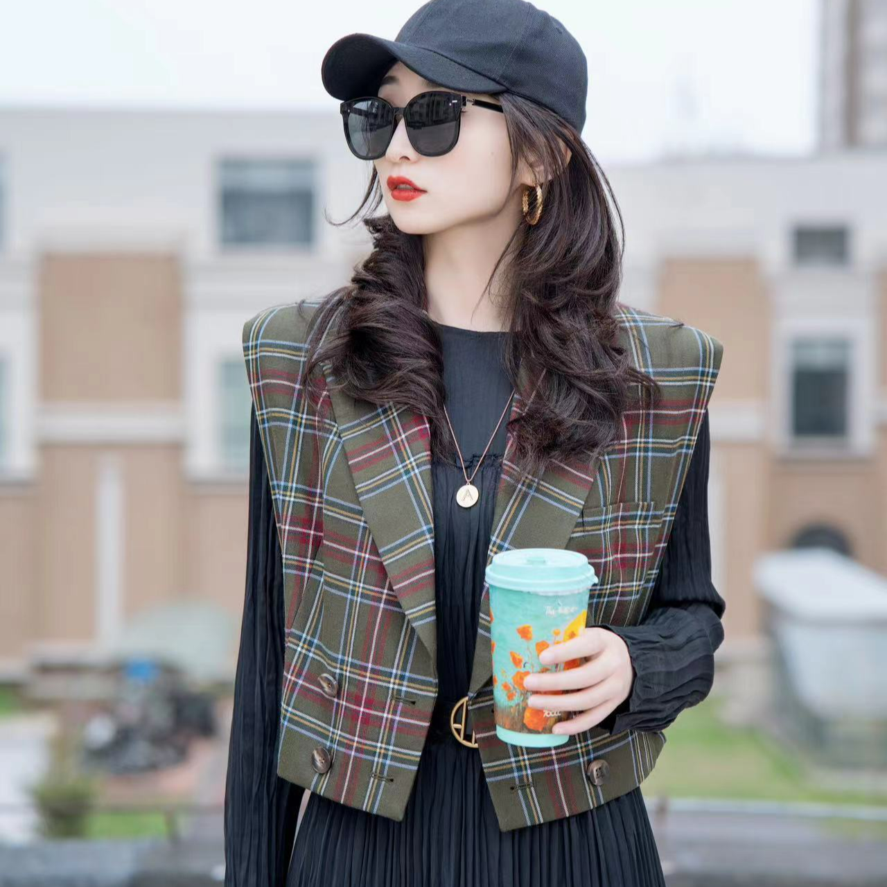 阿玛施AMASS【复古格纹】时尚气质百搭格纹短款外套5400751