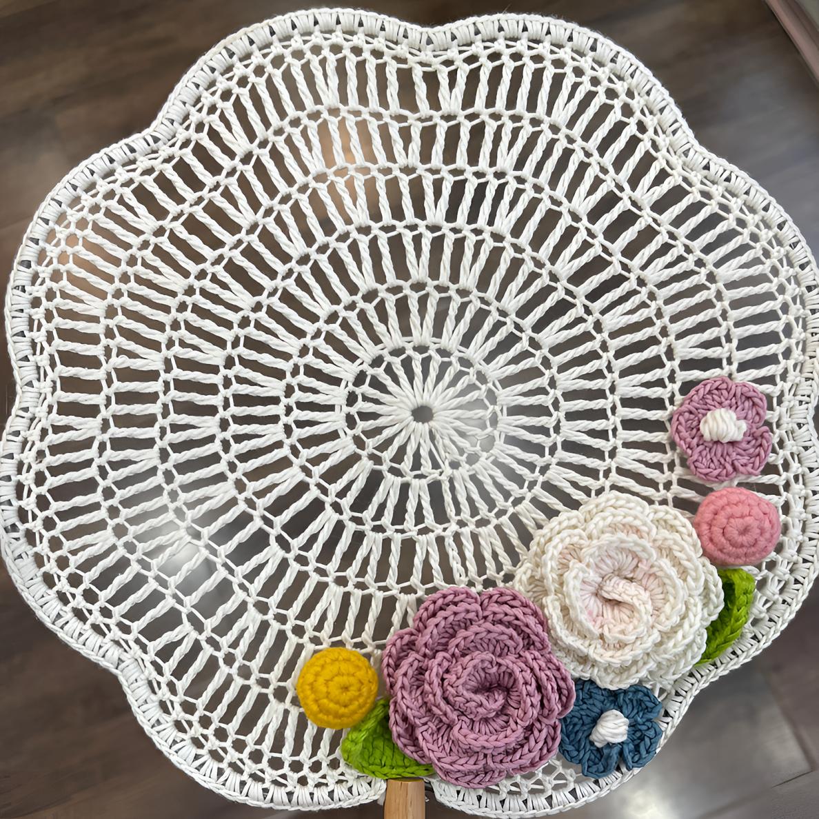 原创作品！手工钩织毛线圆形材料包团扇非成品雪妃尔复古蕾丝线材