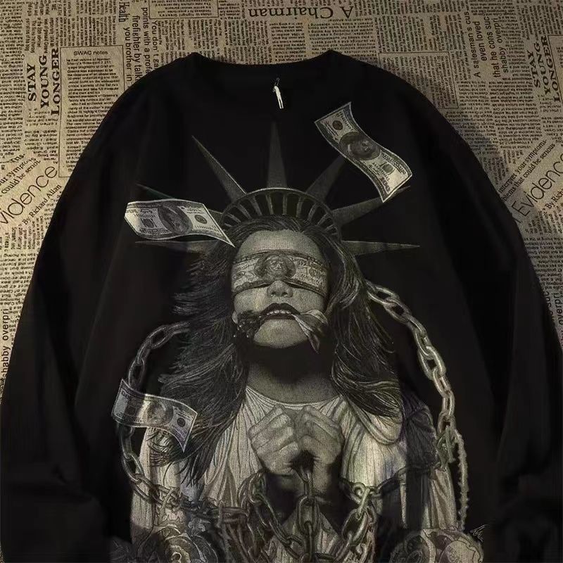 重磅美式小众潮牌情侣装秋冬bf风高街暗黑圆领卫衣长袖宽松男女长