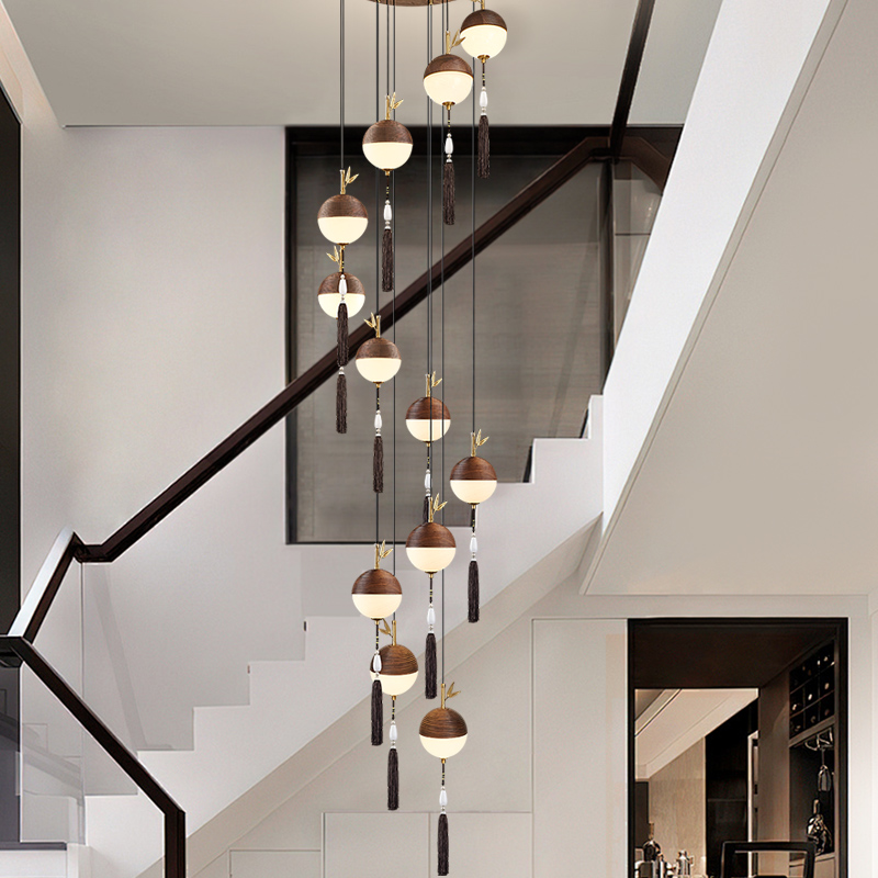 新中式全铜楼梯餐厅吧台客厅背景墙卧室床头走廊过道国风全铜灯