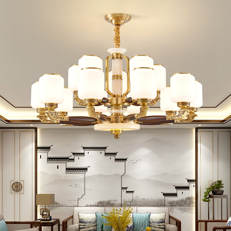 新中式全铜实木吊灯禅意别墅餐厅家用客厅餐厅书房卧室精致灯具