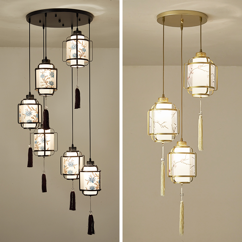 新中式楼梯长吊灯仿古复式楼别墅旋转楼梯间吊灯餐厅中国风灯具