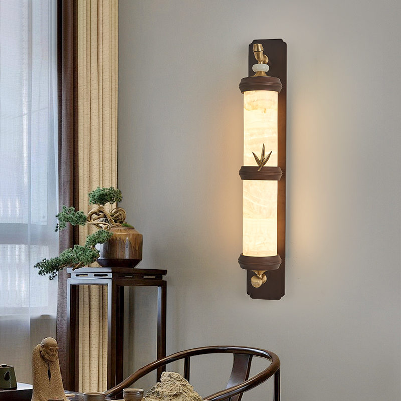 新中式高端全铜玉石壁灯客厅卧室餐厅茶室玉石壁灯天然进口玉石